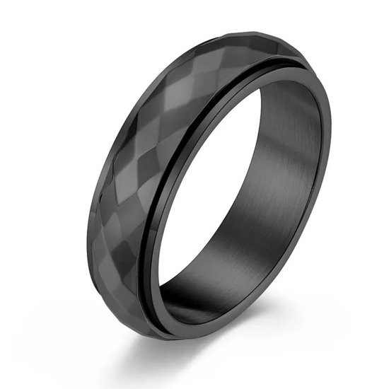 Ring d'anxiété - (Shine) - Ring de stress - Ring Fidget - Ring d'anxiété pour doigt - Ring pivotant - Ring tournant - Zwart - (20,75 mm / taille 65)