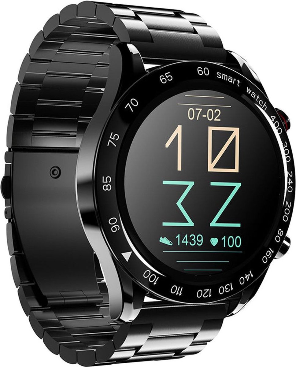 HiFuture Future Go Pro Stainless Steel Smartwatch Horloge voor Heren 132" FHD-scherm 20 Dagen batterijduur 3ATM waterdicht RVS drukknoppen 3 interactieve gebruikersinterfaces 24 sportmodi Kleur (Zwart)