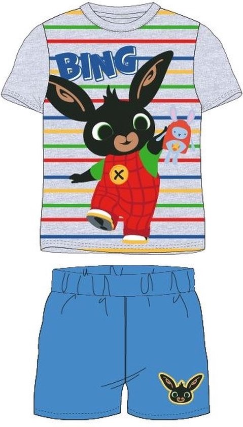 Bing Bunny shortama / pyjama gestreept grijs/blauw katoen maat 110
