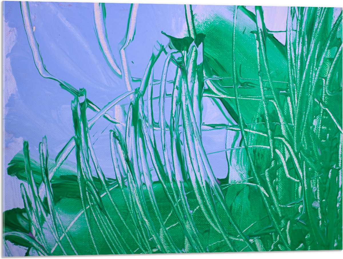 Acrylglas - Groen met Blauwe Verf op Doek - 80x60 cm Foto op Acrylglas (Wanddecoratie op Acrylaat)