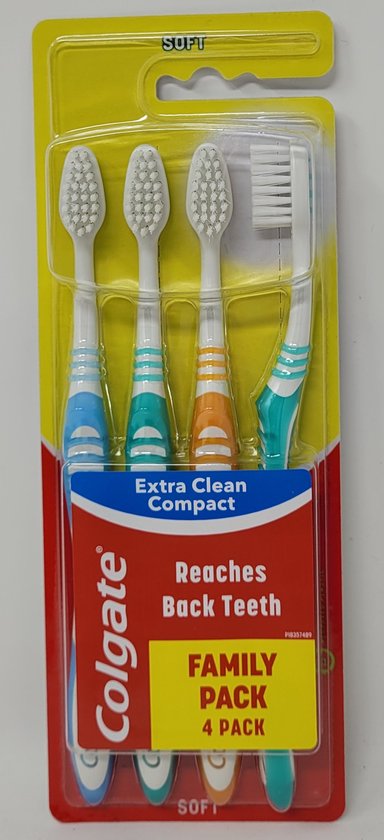 COLGATE TANDENBORSTEL FAMILY PACK 4 STUKS - EXTRA CLEAN COMPACT - SOFT