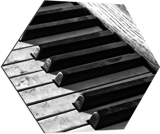 Dibond Hexagon - Toetsen van een Oude Veroeste Piano - 70x60.9 cm Foto op Hexagon (Met Ophangsysteem)
