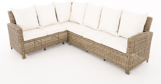 Foto: Loungebank rotan wit grijs voor buiten tuinmeubelen wicker loungeset bank tuin of balkon 5 personen