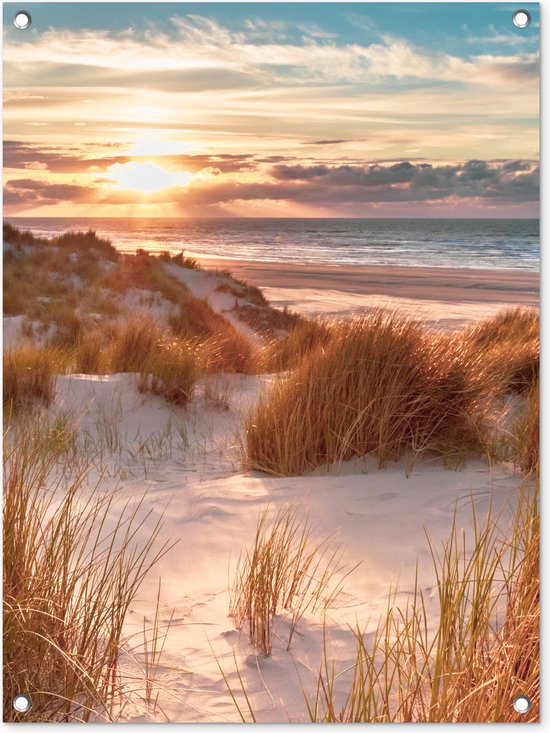 Tuinposter - Strand - Zon - Duin - Gras - Zand - Horizon - Liggend - Nu