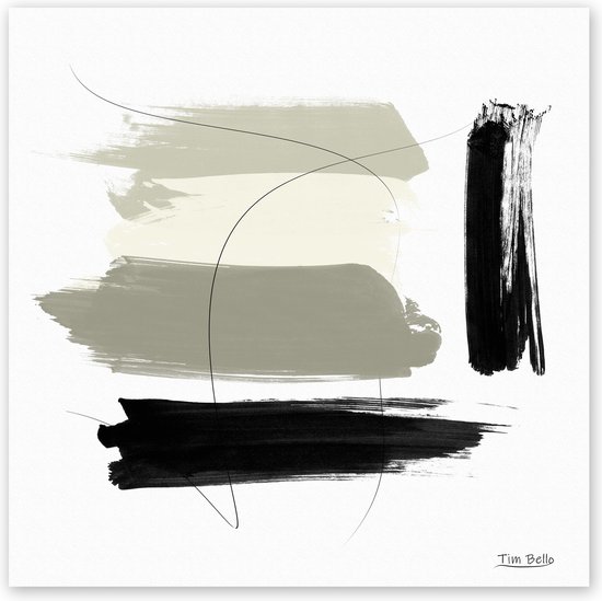 Dibond - Reproduktie / Kunstwerk / Kunst / Abstract / - Wit / zwart / bruin / beige / creme - 50 x 50 cm