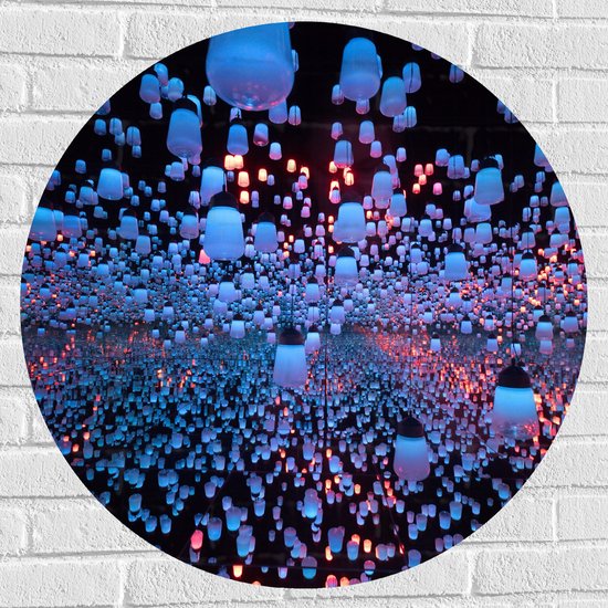Muursticker Cirkel - Opgekleurde Lampen bij een Spiegel - 80x80 cm Foto op Muursticker