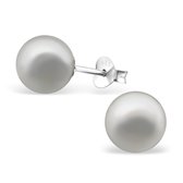 Joy|S - Zilveren parel oorbellen - 8 mm - grijs
