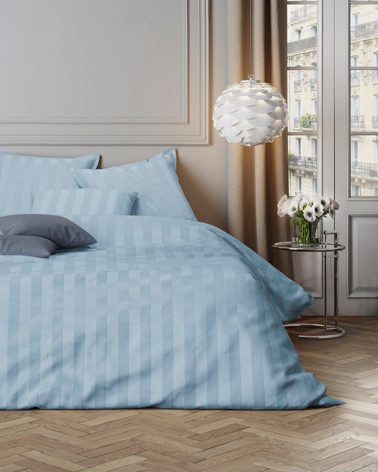 Mistral Home - HOUSSE DE COUETTE - satin de coton - 240 x 220 cm + 2x 65 x 65 cm - lits jumeaux - Bande satin - bleu