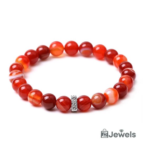 OZ Jewels - Red Stripe Agate Kralenarmband - Natuurstenen - Elastisch