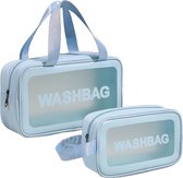 Transparant toilettas set - Blauw- 2 stuks / M-S - Waterdicht - Cosmeticatas Organizer - make-uptas - Reistas - Unisex - Ophangbaar - Travel - gift - cadeau