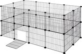Grote Ren voor Puppy, Cavia of Konijn - Hoge Metalen Kooi - Sterke Puppyren - Goede Ventilatie Konijnenren - Voor Binnen en Buiten - Zwart, 142 x 71 x 71 cm