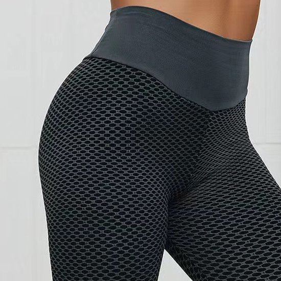 Yogabroek -Sport legging- honingraatontwerp - Hoog getailleerd -Zwart - Maat XL van Merkloos — afbeelding 4