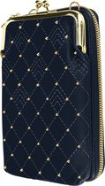 Smartphone-schoudertas met gouden studs en stiksels in blauw Diamond-design