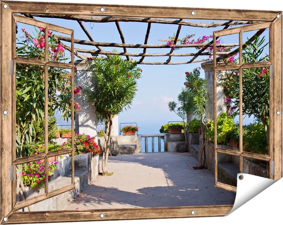 Gards Affiche jardin Terrasse transparente - 120x80 cm - Toile jardin - Décoration de jardin - Décoration murale extérieur - Tableau jardin