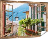 Gards Tuinposter Doorkijk Kleurijk Straatje in Italie - 150x100 cm - Tuindoek - Tuindecoratie - Wanddecoratie buiten - Tuinschilderij