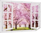 Gards Tuinposter Doorkijk Roze Bloesembomen Park - Bloemen - 180x120 cm - Tuindoek - Tuindecoratie - Wanddecoratie buiten - Tuinschilderij