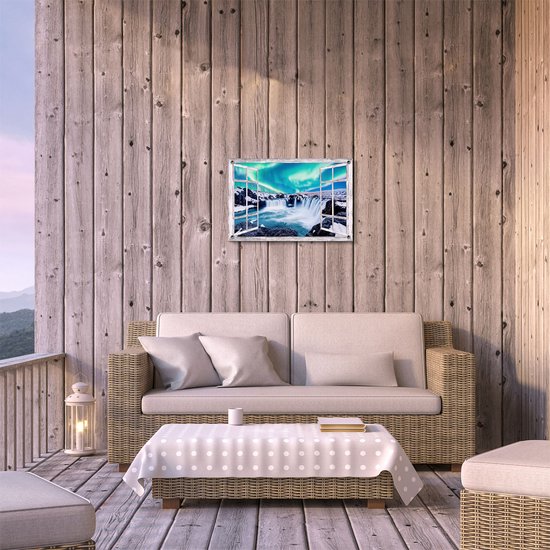 Gards Affiche de jardin Chutes d'eau transparentes avec les aurores boréales vertes - 60x40 cm - Toile jardin - Décoration de jardin - Décoration murale extérieur - Tableau jardin