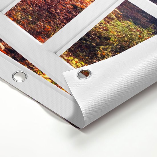 Affiche de jardin Gards transparente Forêt d'automne Oranje avec soleil - 180x120 cm - Toile de jardin - Décoration de jardin - Décoration murale extérieur - Tableau de jardin