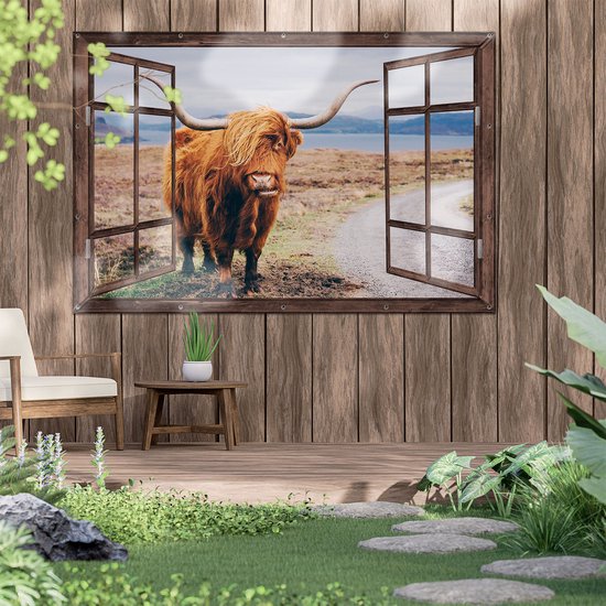 Gards Tuinposter Doorkijk Schotse Hooglander In De Heuvels Van Schotland 150x100 Cm Tuindoek Tuindecoratie Wanddecoratie Buiten Tuinschilderij