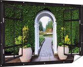 Gards Affiche de jardin Transparente Transparente avec Pots - 180x120 cm - Toile jardin - Décoration de jardin - Décoration murale extérieur - Tableau jardin