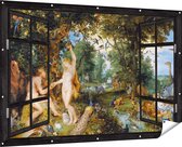 Gards Tuinposter Doorkijk Het Aardse Paradijs met de Zondeval van Adam en Eva - Jan Brueghel - 180x120 cm - Tuindoek - Tuindecoratie - Wanddecoratie buiten - Tuinschilderij