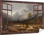 Gards Tuinposter Doorkijk Landschap bij Naderend Onweer - Willem Roelofs - 180x120 cm - Tuindoek - Tuindecoratie - Wanddecoratie buiten - Tuinschilderij