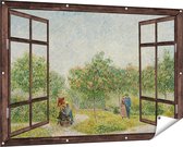 Gards Tuinposter Doorkijk Tuin met Geliefden - Vincent van Gogh - 150x100 cm - Tuindoek - Tuindecoratie - Wanddecoratie buiten - Tuinschilderij