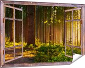 Gards Tuinposter Doorkijk Bos met Zon tussen de Bomen - 150x100 cm - Tuindoek - Tuindecoratie - Wanddecoratie buiten - Tuinschilderij