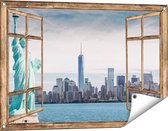 Gards Tuinposter Doorkijk Vrijheidsbeeld in New York - 90x60 cm - Tuindoek - Tuindecoratie - Wanddecoratie buiten - Tuinschilderij
