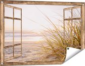 Gards Tuinposter Doorkijk Strand en Duinen tijdens Zonsondergang - 90x60 cm - Tuindoek - Tuindecoratie - Wanddecoratie buiten - Tuinschilderij