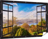 Gards Tuinposter Doorkijk Bosphorus Brug in Instanbul - 180x120 cm - Tuindoek - Tuindecoratie - Wanddecoratie buiten - Tuinschilderij