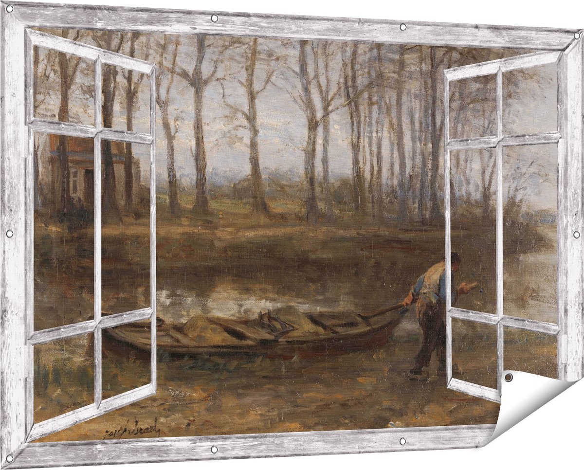 Gards Tuinposter Doorkijk De Zandschipper - Jozef Israëls - 150x100 cm - Tuindoek - Tuindecoratie - Wanddecoratie buiten - Tuinschilderij Grijs