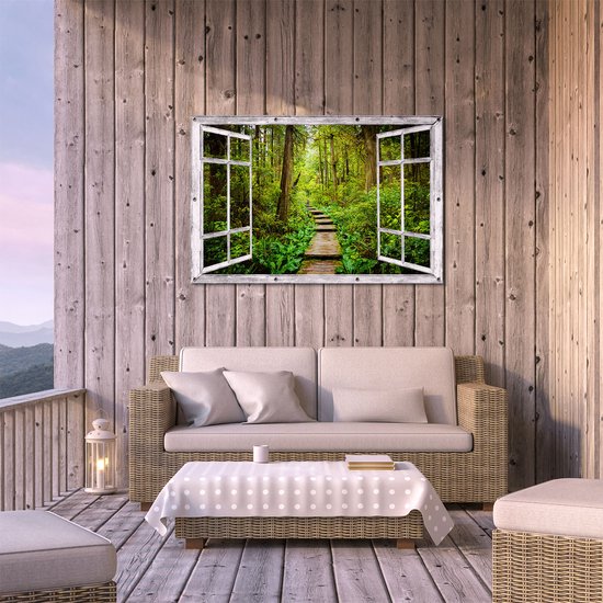 Gars Affiche de jardin Sentier transparent en forêt avec Plantes vertes - 120x80 cm - Toile jardin - Décoration de jardin - Décoration murale extérieur - Tableau jardin
