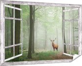 Gards Tuinposter Doorkijk Hert in Bos - 180x120 cm - Tuindoek - Tuindecoratie - Wanddecoratie buiten - Tuinschilderij