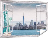 Gards Tuinposter Doorkijk Vrijheidsbeeld in New York - 120x80 cm - Tuindoek - Tuindecoratie - Wanddecoratie buiten - Tuinschilderij