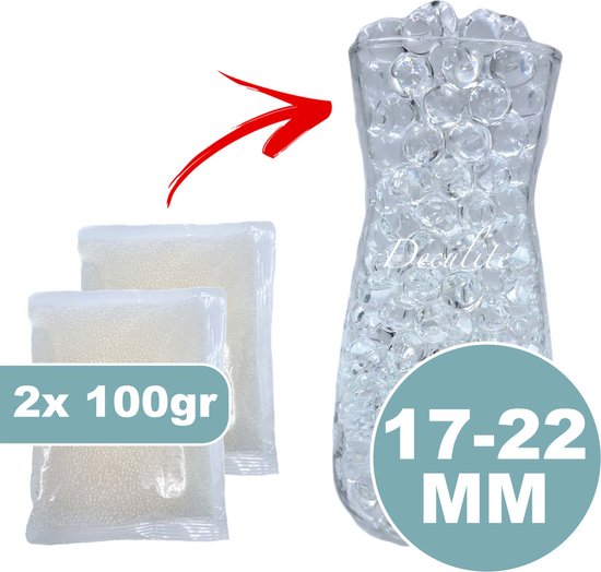 200 gram transparante waterparels 17-22mm | Geschikt voor 20 liter | Ca. 9.000 waterballetjes | Keuze uit 5 formaten | Waterabsorberende Balletjes - Gelballetjes - Waterballetjes - Vaas decoratie - Decoratiematerialen