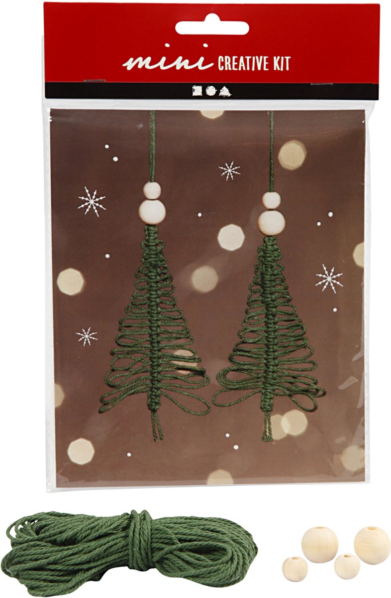 Creative mini kit, macramé kerstboom, H: 11 cm, 1 doos