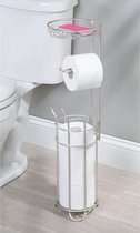 Toiletpapierhouder zonder boren – toiletrolhouder voor de badkamer – papierrolhouder voor vier rollen met legplank – mat zilverkleurig