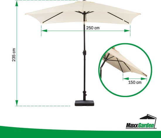 MaxxGarden Parasol - tuin en balkon parasol - opdraaisysteem - 150x250 cm - Creme - MaxxGarden