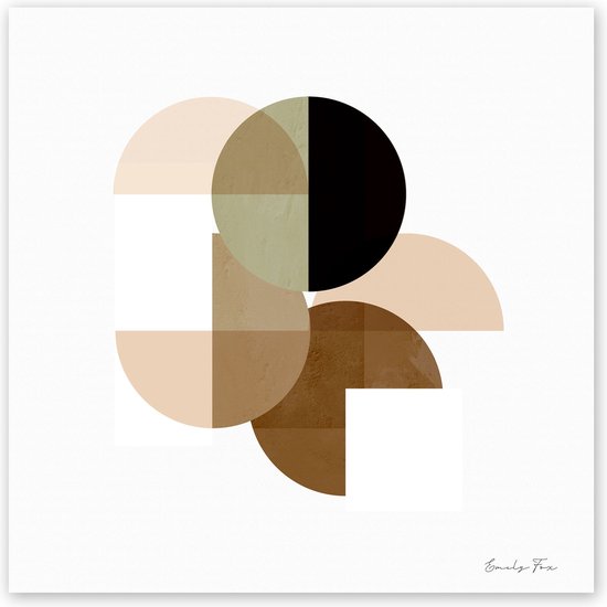 Tuinposter - Reproduktie / Kunstwerk / Kunst / Abstract / - Wit / zwart / bruin / beige / creme - 120 x 120 cm.