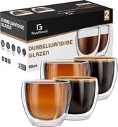 RoyalGoods® Dubbelwandige Glazen – 80ML – 4 Stuks – Espresso Glazen - Kleine Glazen