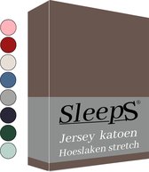 Sleeps Jersey Hoeslaken - Deep Taupe Lits-Jumeaux 200x200/220 cm - 100% Katoen - Hoge Hoek - Heerlijk Zacht Gebreid - - Strijkvrij - Rondom elastiek - Stretch -