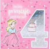 Depesche - Cijferkaart met muziek, vierkant met de tekst "4 - Een klein prinsesje wordt vier jaar!" - mot. 007