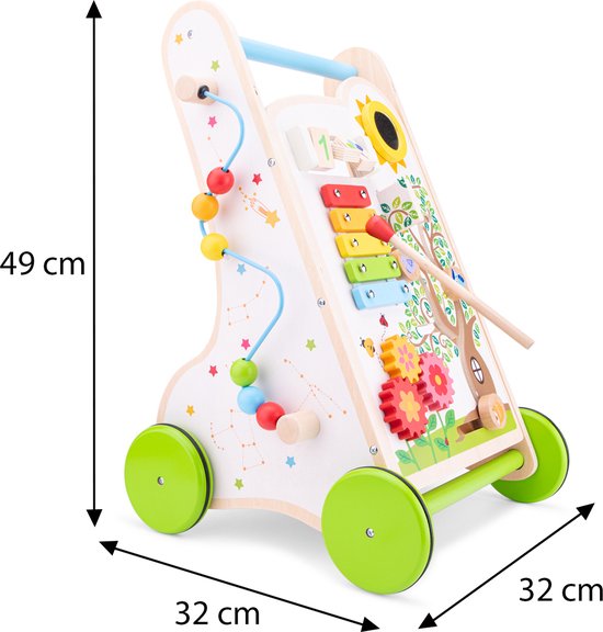 Woet® Houten Activiteiten Loopwagen - Duwwagen met Vormen, Muziek en Spelletjes - Babywalker - Vanaf 1 Jaar — afbeelding 5