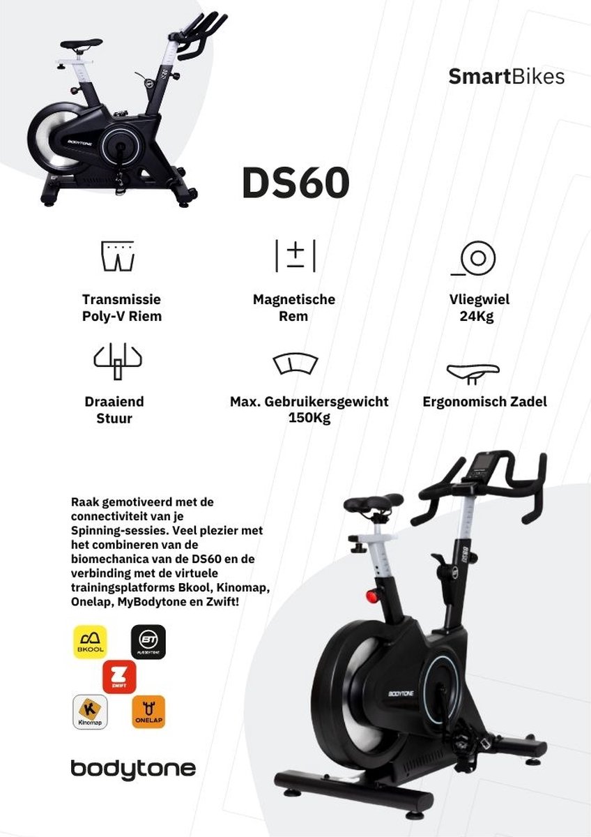Vélo Indoor Bodytone DS60 - Vélo Spinning À Résistance Électromagnétique -  Bluetooth -... | bol.com