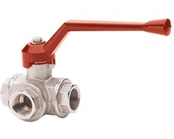 Drieweg-kogelkraan - type 12800 Met T-Boring - 3 x BSP binnendraad - Maat: 3/4