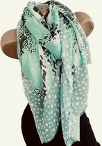Lange sjaal met dieren-bolletjesprint 180/85cm 9823 green