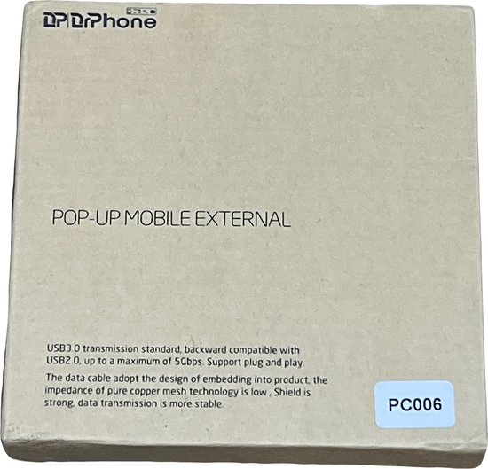 DrPhone DW3 Draagbaar Externe CD DVD +/- RW Optische drive - USB 3.0 & Type-C - Brander - Rewriter -  Writer Reader – Zwart - DrPhone