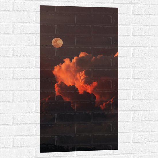 Muursticker - Maan bij Wolken - 50x100 cm Foto op Muursticker