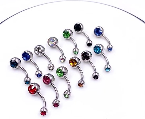 NIUSIMAN navelpiercing, 3 stuks CZ navelpiercing goud zilver chirurgisch staal kleine kristallen navel piercing barbell set 10 mm staaflengte piercing 14G navel sieraden, Roestvrij staal